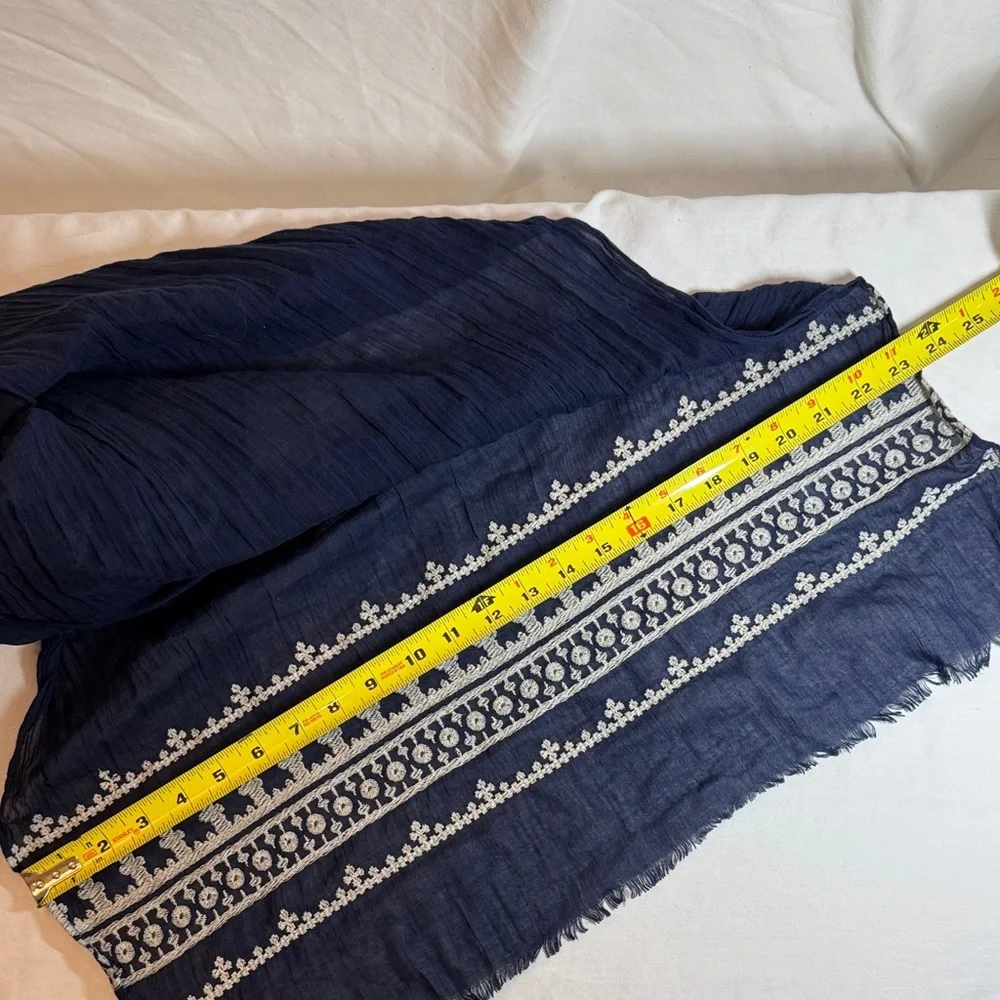 Navy Blue Embroidered cotton scarf.